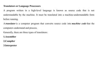 Define Computer language, Translator, Standard input out C | PPTX