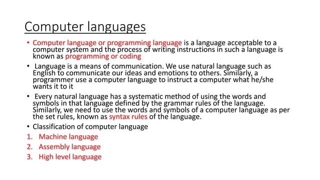 Computer-charecteristics,types of languages,translators | PPT