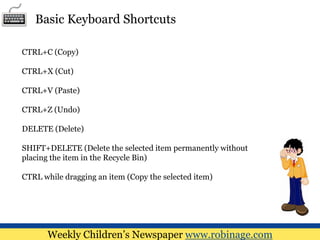Computer Lessons for Kids: Keyboard Shortcuts | PPT