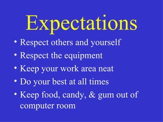 Respect Equipment Computer Lab Computer literacy first day slides | PPT