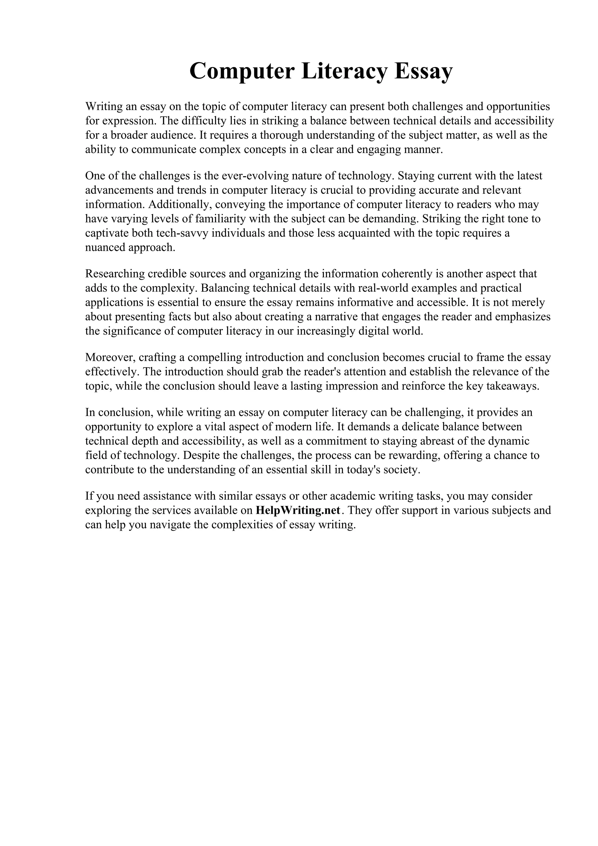 Computer Literacy Essay PDF