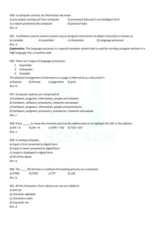 Computer MCQ Question Bank in English for all Competitive Exams ...