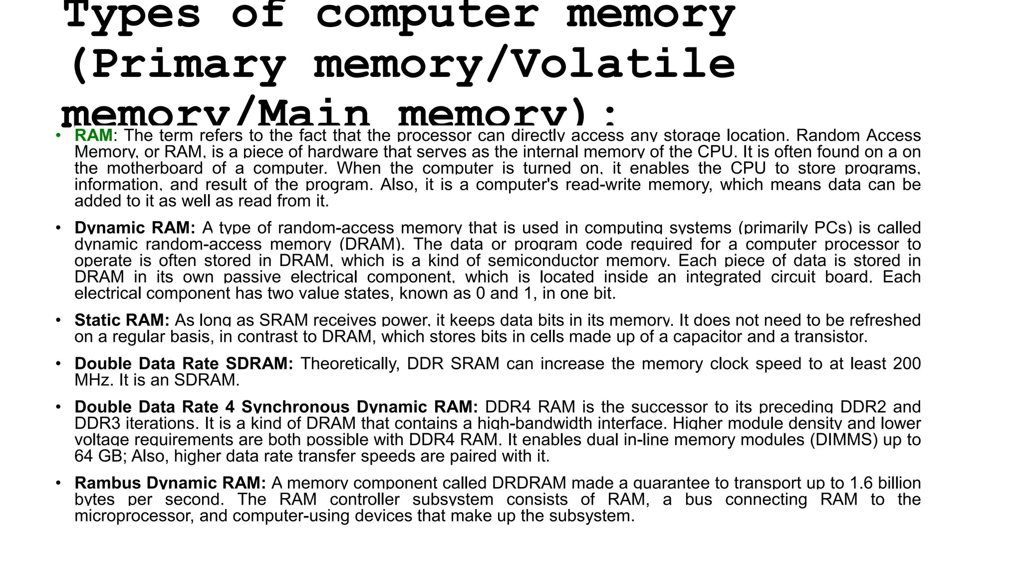 Computer memory and types of memory.pptx | Data Storage and Warehousing ...