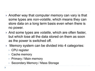 Computer Memory types and explanation with example | PPT