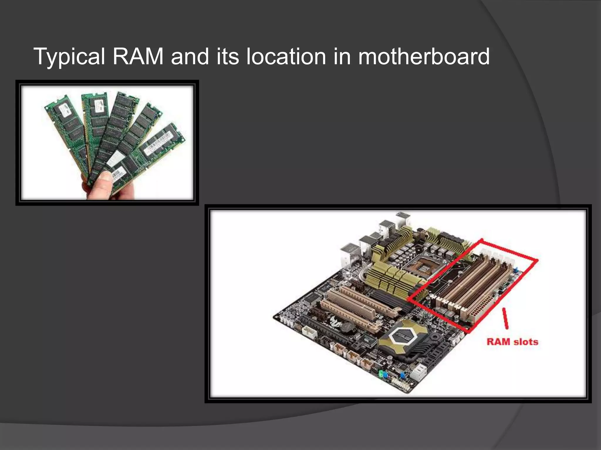 Typical RAM and its location in motherboard
 