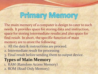 Computer memory presentation | PPTX