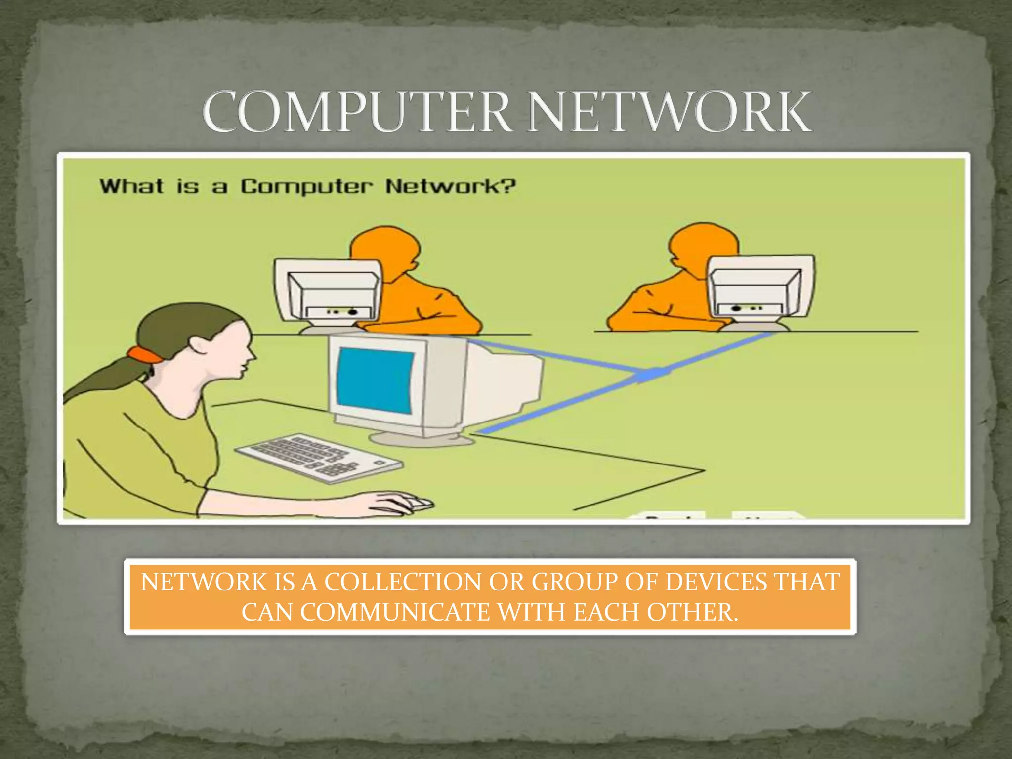 NETWORK IS A COLLECTION OR GROUP OF DEVICES THAT
     CAN COMMUNICATE WITH EACH OTHER.
 
