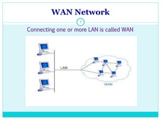 WAN Network
7
Connecting one or more LAN is called WAN
 