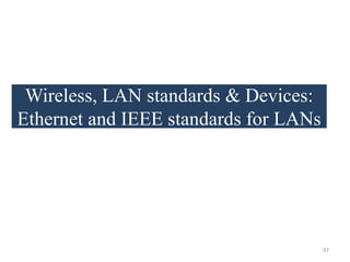 Wireless, LAN standards & Devices:
Ethernet and IEEE standards for LANs
97
 