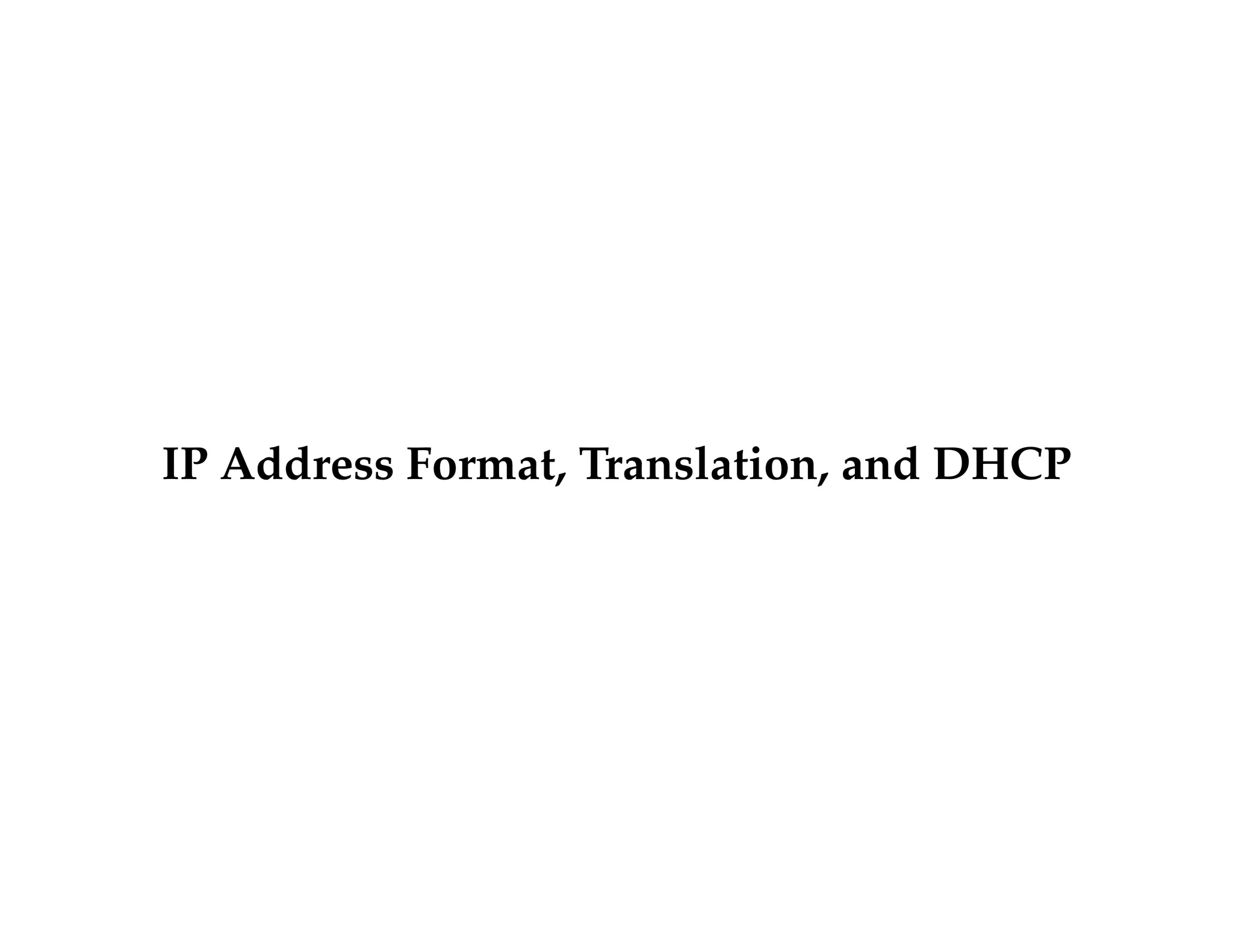 IP Address Format, Translation, and DHCP 
 