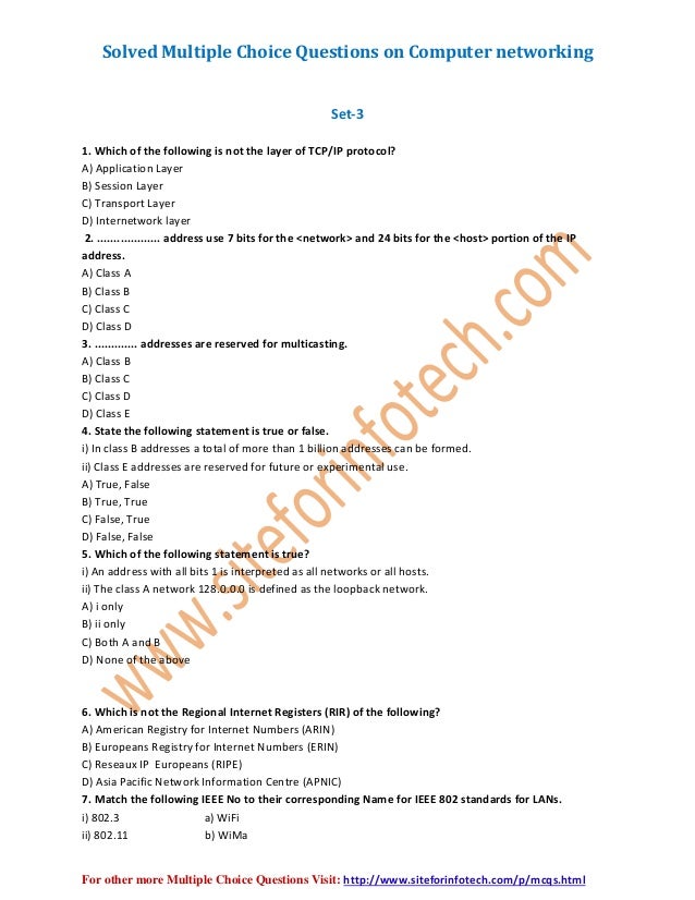 Computer Networking Multiple Choice Questions