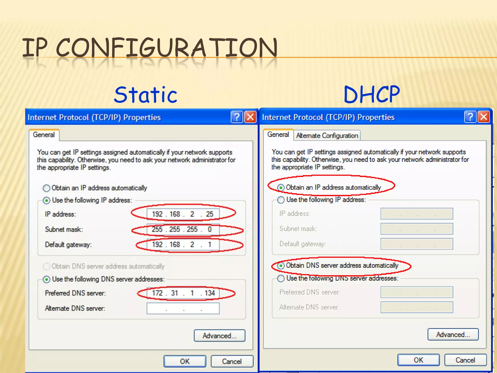 IP CONFIGURATION
Static DHCP
 