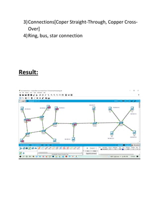 3)Connections[Coper Straight-Through, Copper Cross-
Over]
4)Ring, bus, star connection
Result:
 