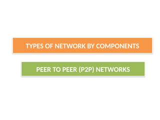 PEER TO PEER (P2P) NETWORKS
TYPES OF NETWORK BY COMPONENTS
 
