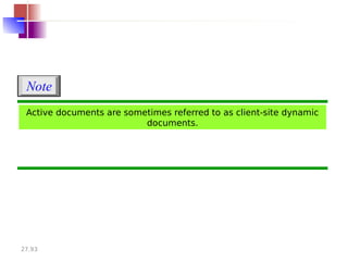 27.93
Active documents are sometimes referred to as client-site dynamic
documents.
Note
 