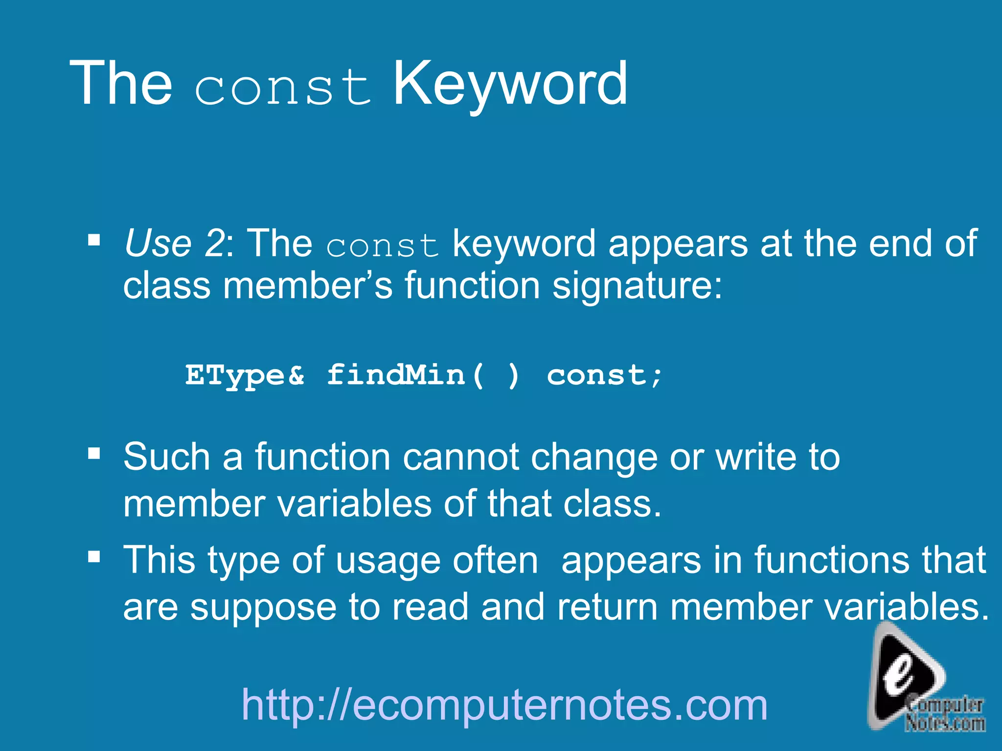 Computer notes - The const Keyword | PPT | Programming Languages ...