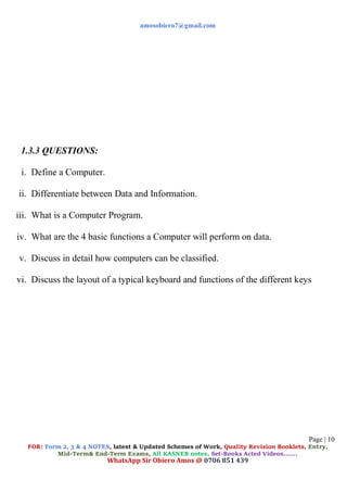 computer studies complete notes form 1. pdf | PDF