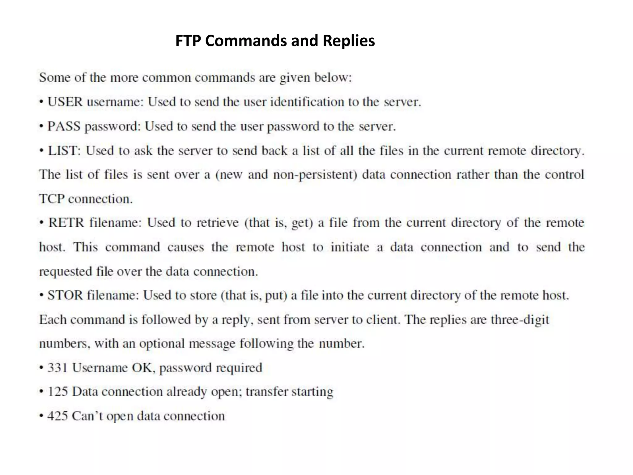 FTP Commands and Replies
 