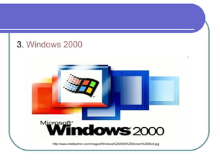 3.  Windows 2000 http://www.intelliadmin.com/images/Windows%202000%20Screen%20Shot.jpg 