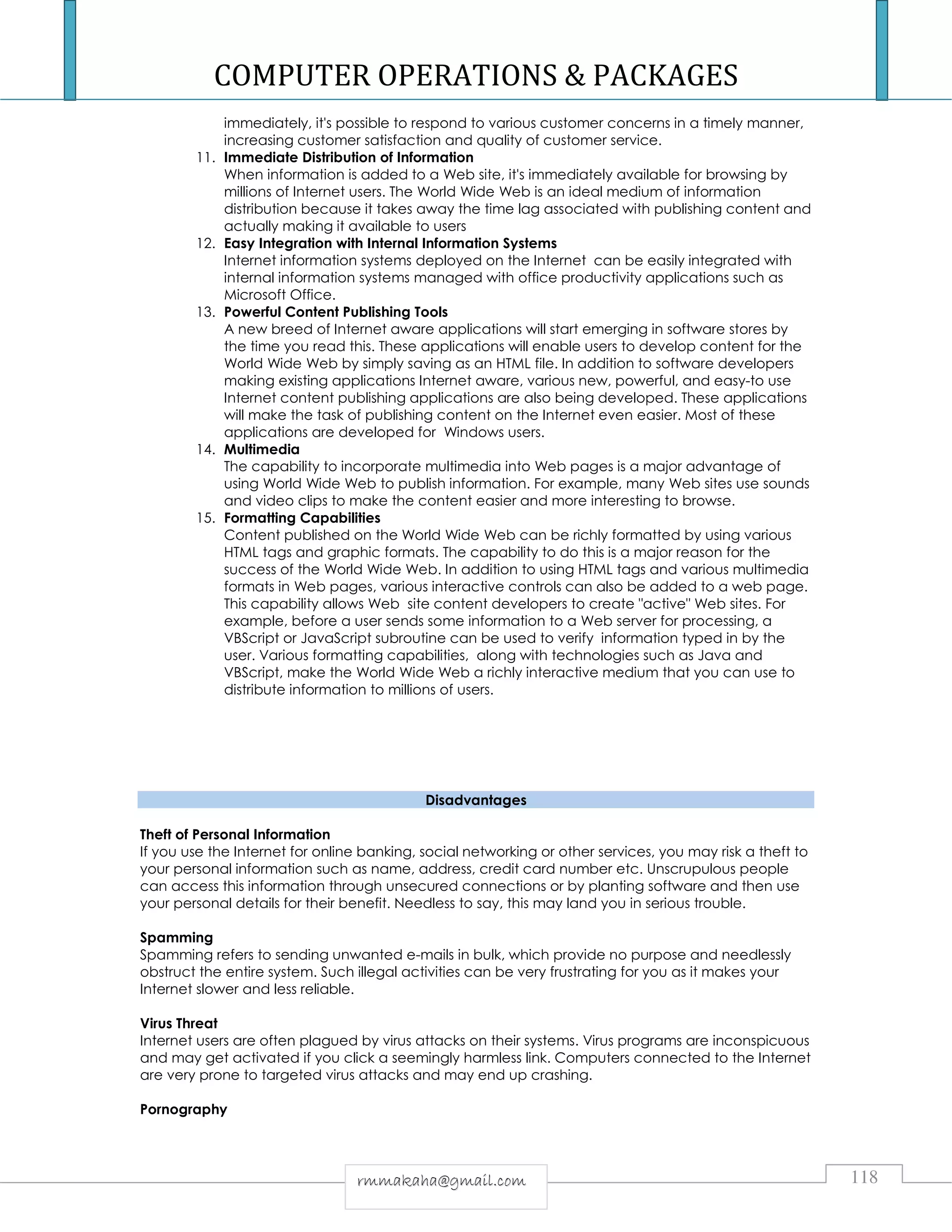 COMPUTER OPERATIONS & PACKAGES NOTES & INTRODUCTION TO COMPUTERS | PDF