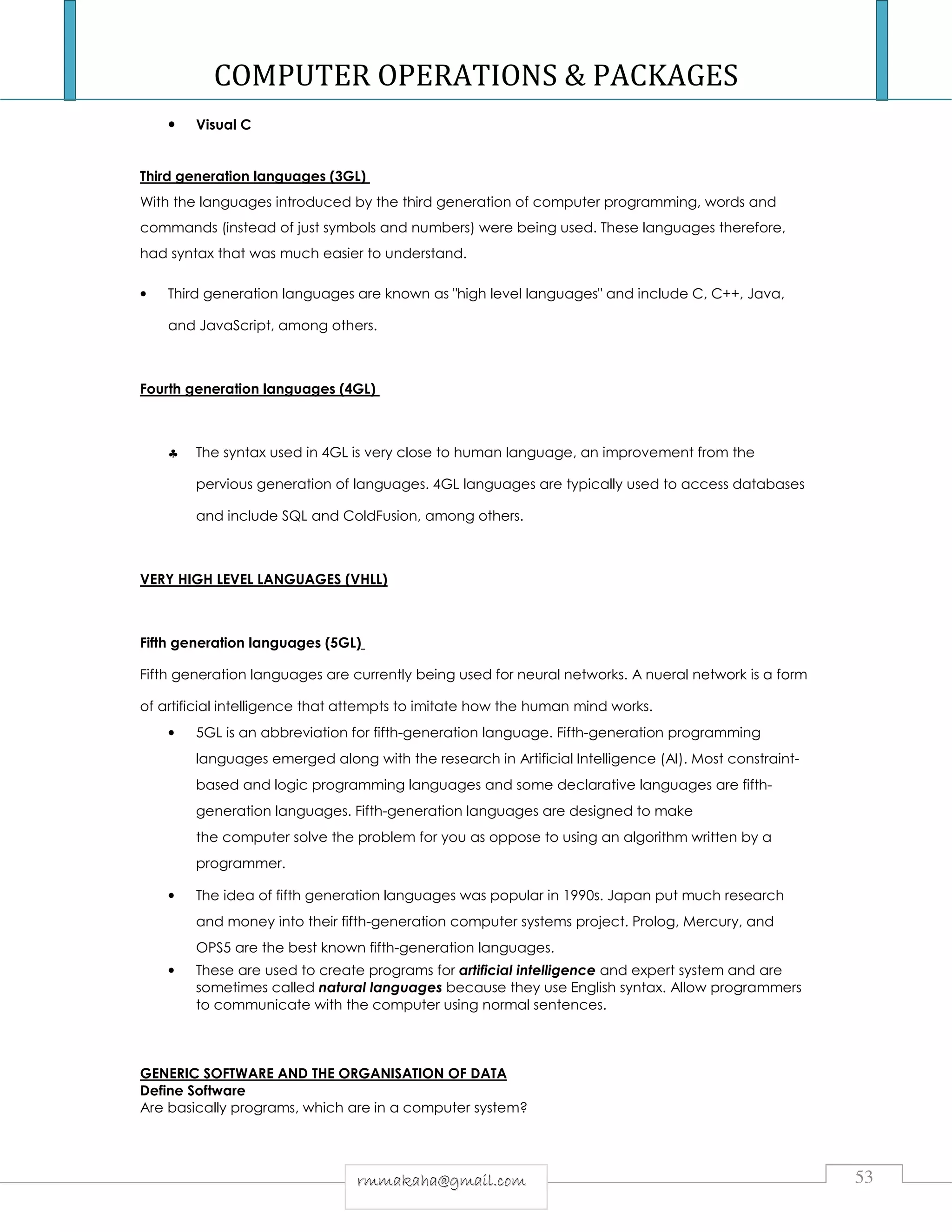 COMPUTER OPERATIONS & PACKAGES NOTES & INTRODUCTION TO COMPUTERS | PDF