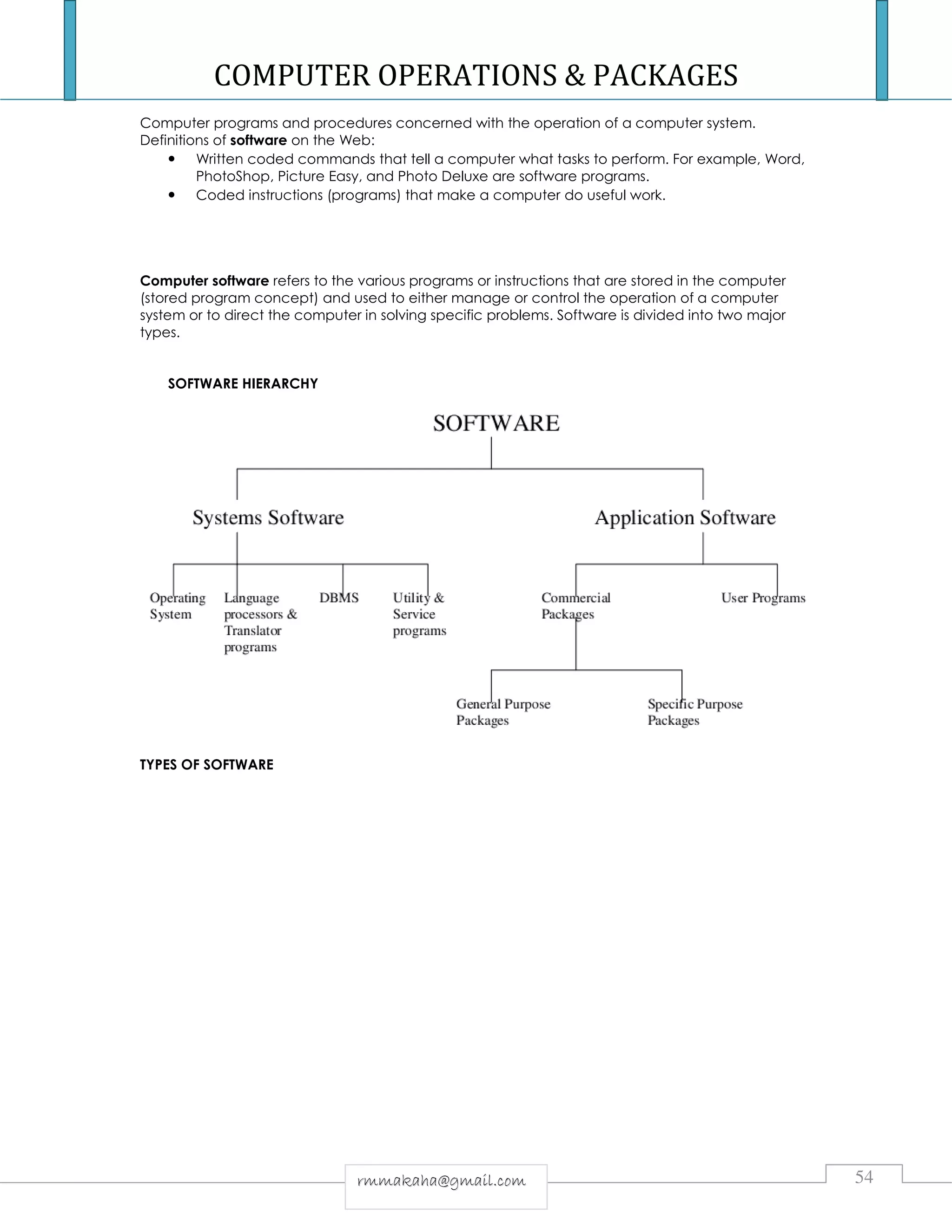COMPUTER OPERATIONS & PACKAGES NOTES & INTRODUCTION TO COMPUTERS | PDF