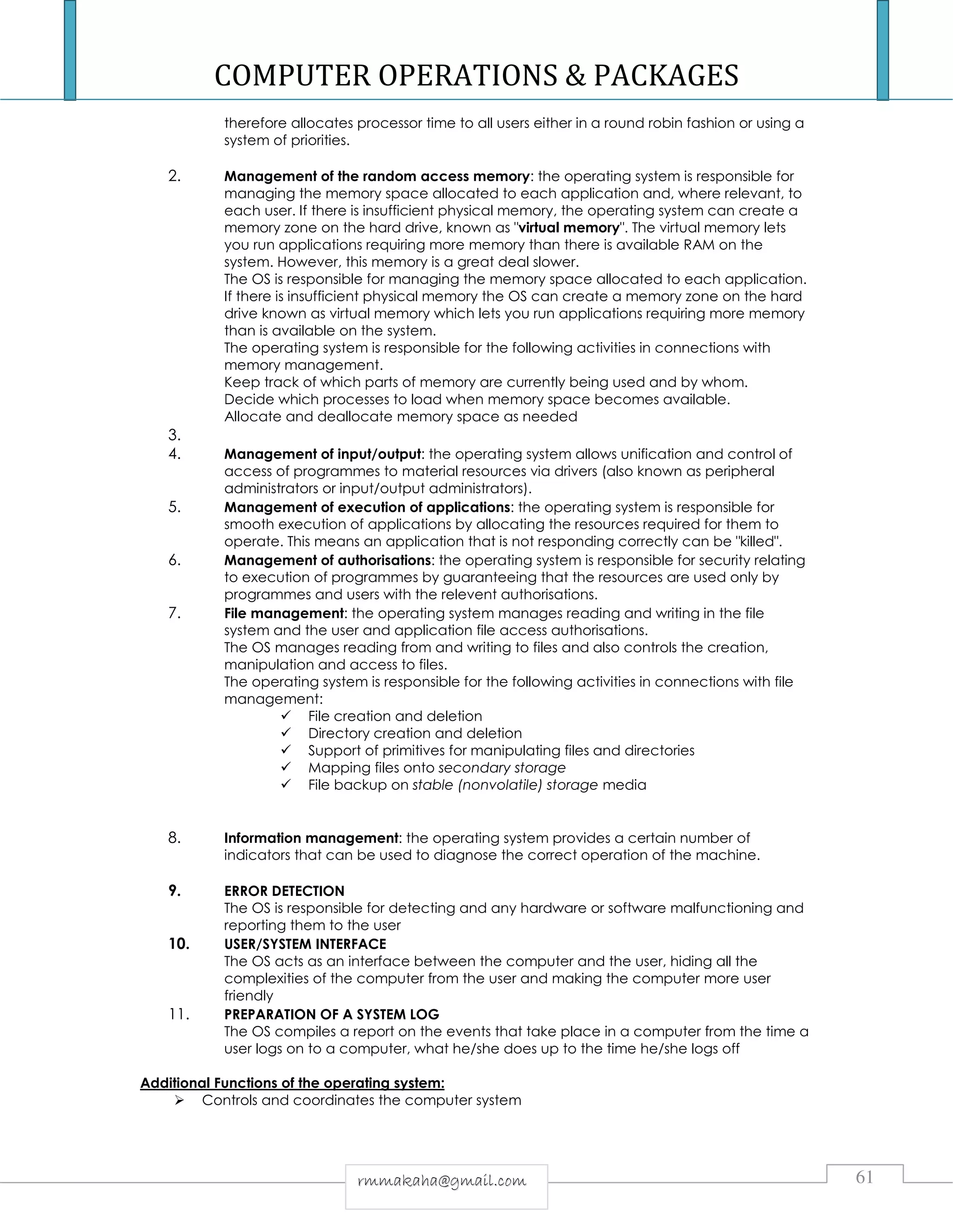 COMPUTER OPERATIONS & PACKAGES NOTES & INTRODUCTION TO COMPUTERS | PDF