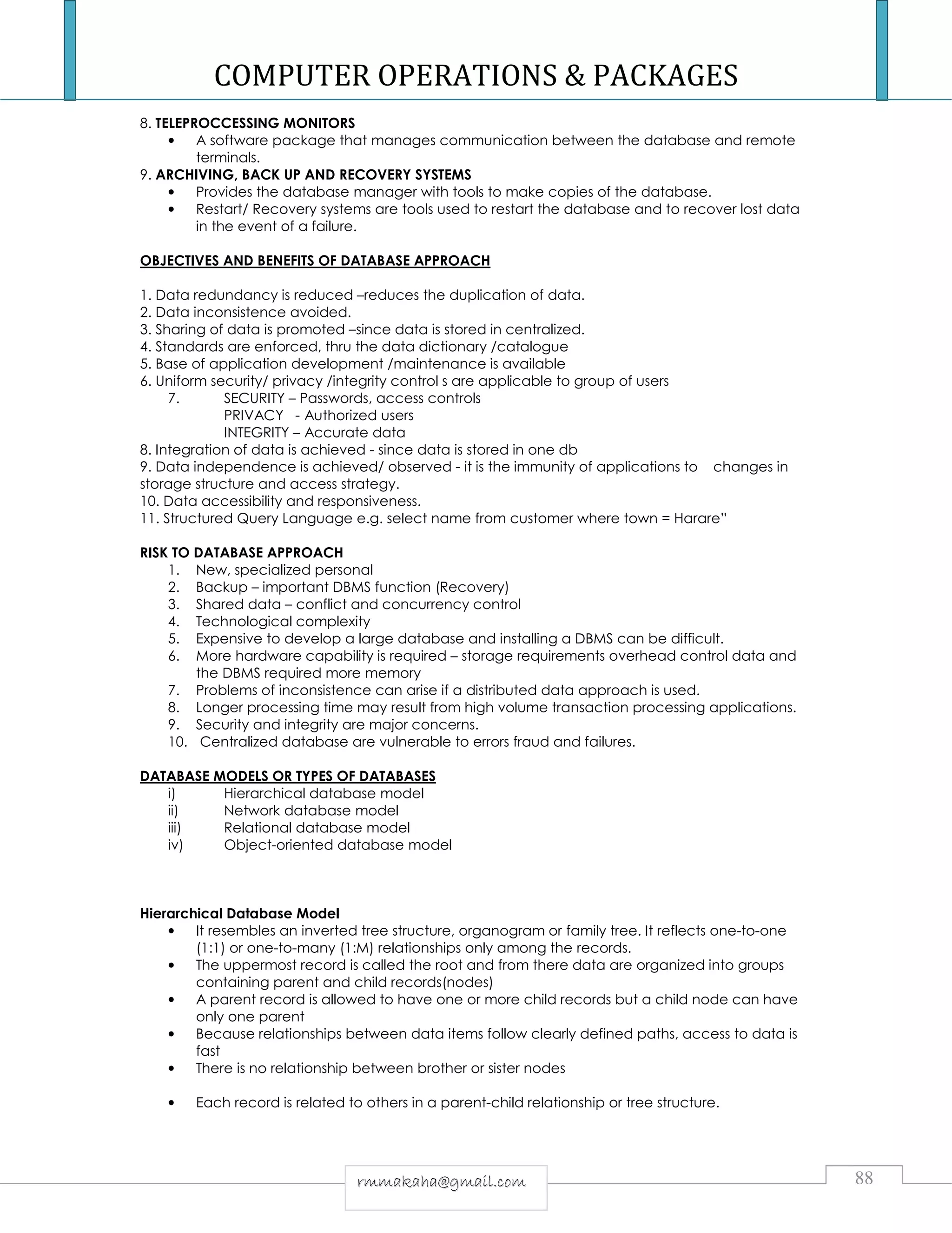 COMPUTER OPERATIONS & PACKAGES NOTES & INTRODUCTION TO COMPUTERS | PDF