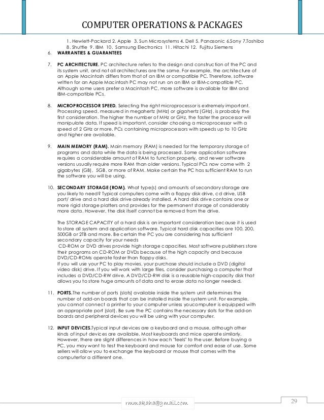 COMPUTER OPERATIONS & PACKAGES NOTES & INTRODUCTION TO COMPUTERS
