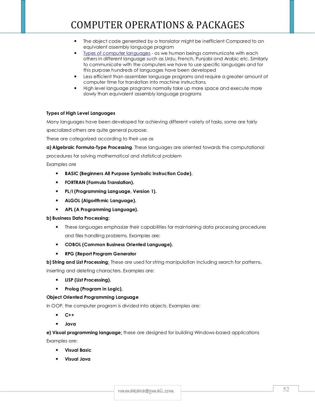 COMPUTER OPERATIONS & PACKAGES NOTES & INTRODUCTION TO COMPUTERS