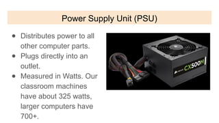 Computer Science Psu Component Comprehensive Overview of Computer Parts and Their Functions | PPTX