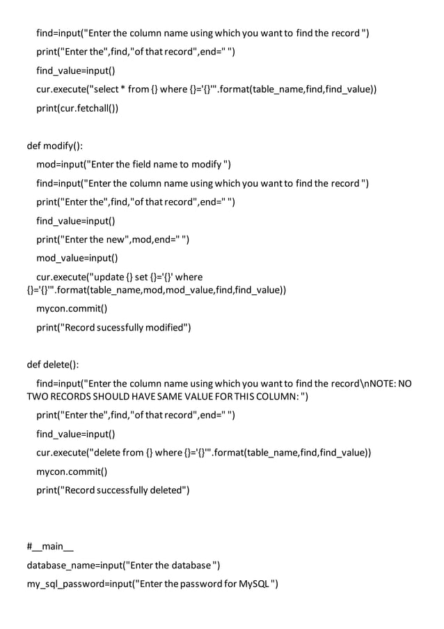 CBSE Class 12 Computer practical Python Programs and MYSQL | DOCX ...
