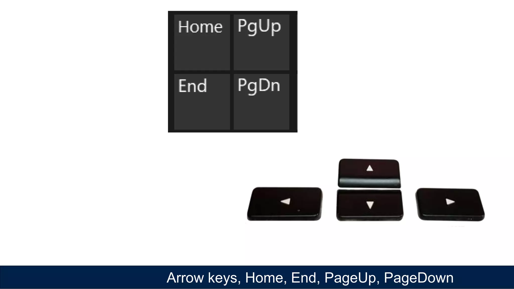 Arrow keys, Home, End, PageUp, PageDown
 