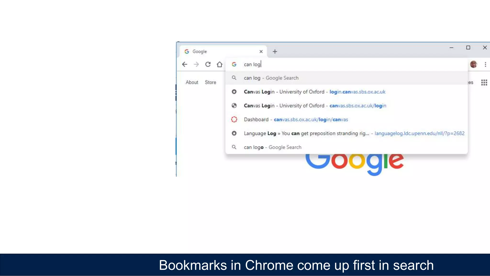 Bookmarks in Chrome come up first in search
 