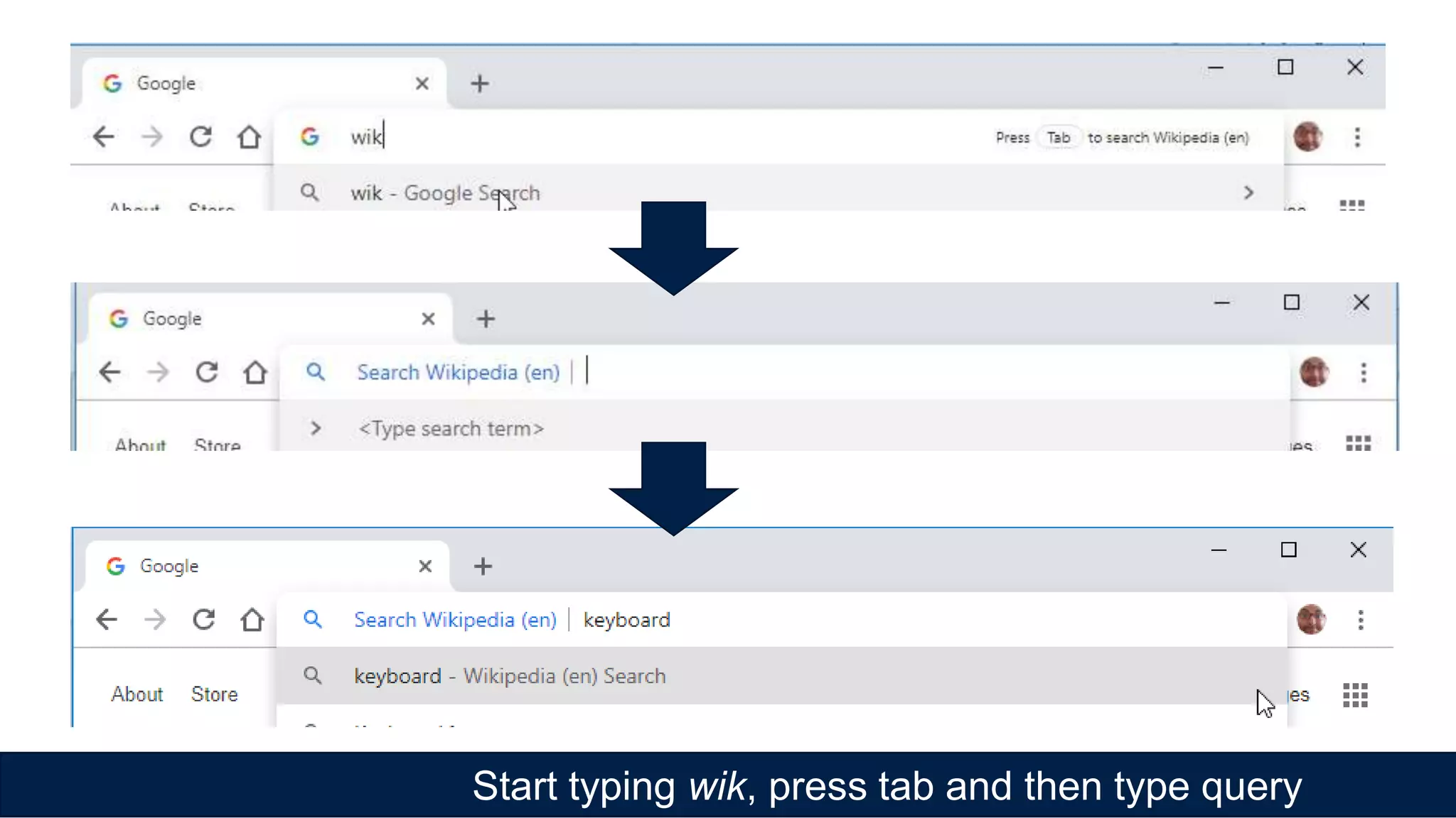 Start typing wik, press tab and then type query
 