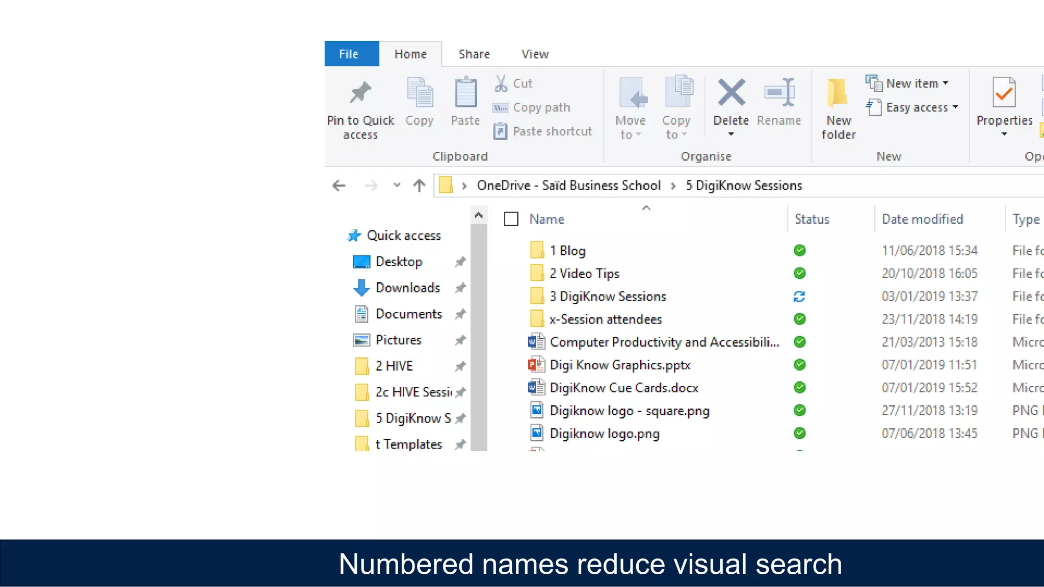 Numbered names reduce visual search
 