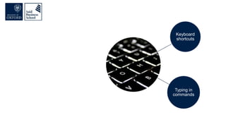 Keyboard
shortcuts
Typing in
commands
 