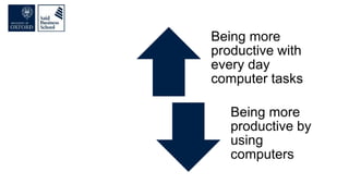 Being more
productive with
every day
computer tasks
Being more
productive by
using
computers
 