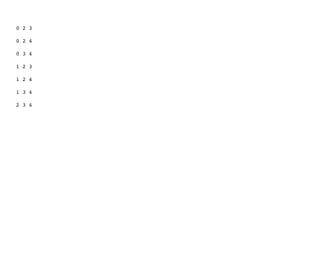 0 2 3
0 2 4
0 3 4
1 2 3
1 2 4
1 3 4
2 3 4
 