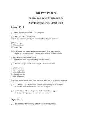 Computer Programming Past papers for DIT | PDF