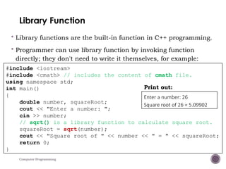 Comprehensive Guide to Functions in C++ Programming Language | PPTX