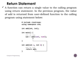 Programming Return Method Comprehensive Guide to Functions in C++ Programming Language | PPTX