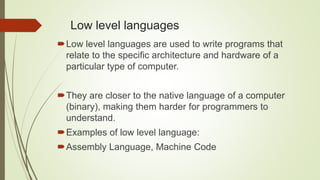Computer programming languages | PPTX | Programming Languages | Computing