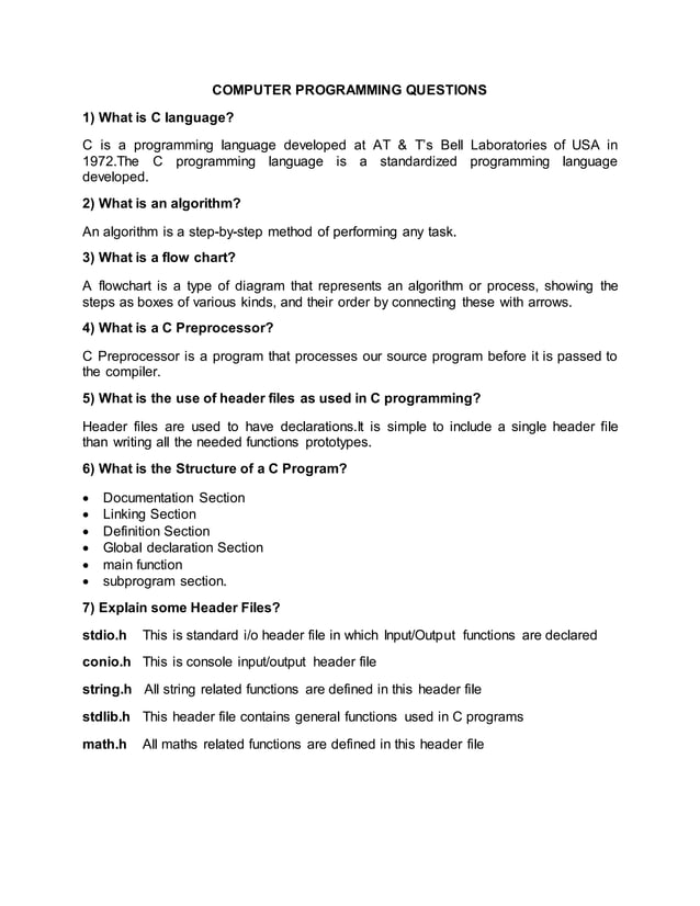 Computer programming questions | PDF