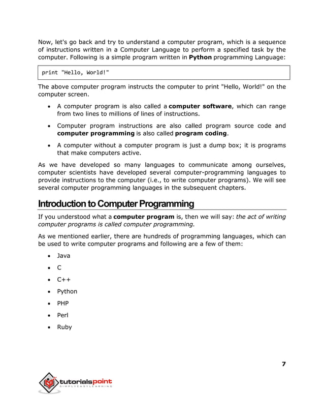 Computer programming tutorial | PDF
