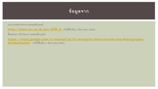 ประเภทของโครงงานคอมพิวเตอร์
http://www.acr.ac.th/acr/ACR_E- (วันที่สืบค้น 2 ธันวาคม 2562)
ขั้นตอนการทาโครงงานคอมพิวเตอร์
https://sites.google.com/a/moeipit.ac.th/wirapons/khan-txn-kar-tha-khorng-ngan-
khxmphiwtexr (วันที่สืบค้น 2 ธันวาคม 2562)
ข้อมูลจาก
 