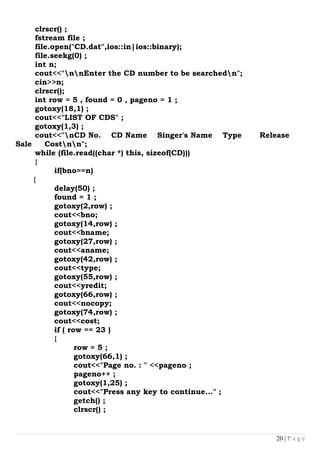 Computer project C++ CLASS 12TH (CD MANAGEMENT SYSTEM ) | DOC