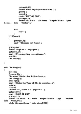 Computer project C++ CLASS 12TH (CD MANAGEMENT SYSTEM ) | DOC