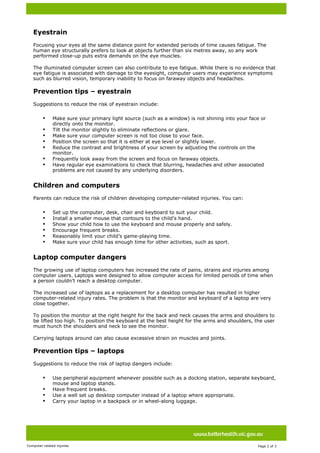 Computer Related Injuries | PDF