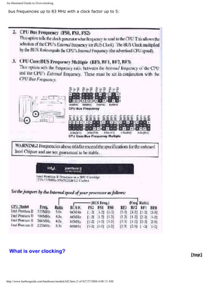 An illustrated Guide to Over-clocking.
bus frequencies up to 83 MHz with a clock factor up to 5:
What is over clocking?
[top]
http://www.karbosguide.com/hardware/module3d2.htm (3 of 8)7/27/2004 4:08:13 AM
 